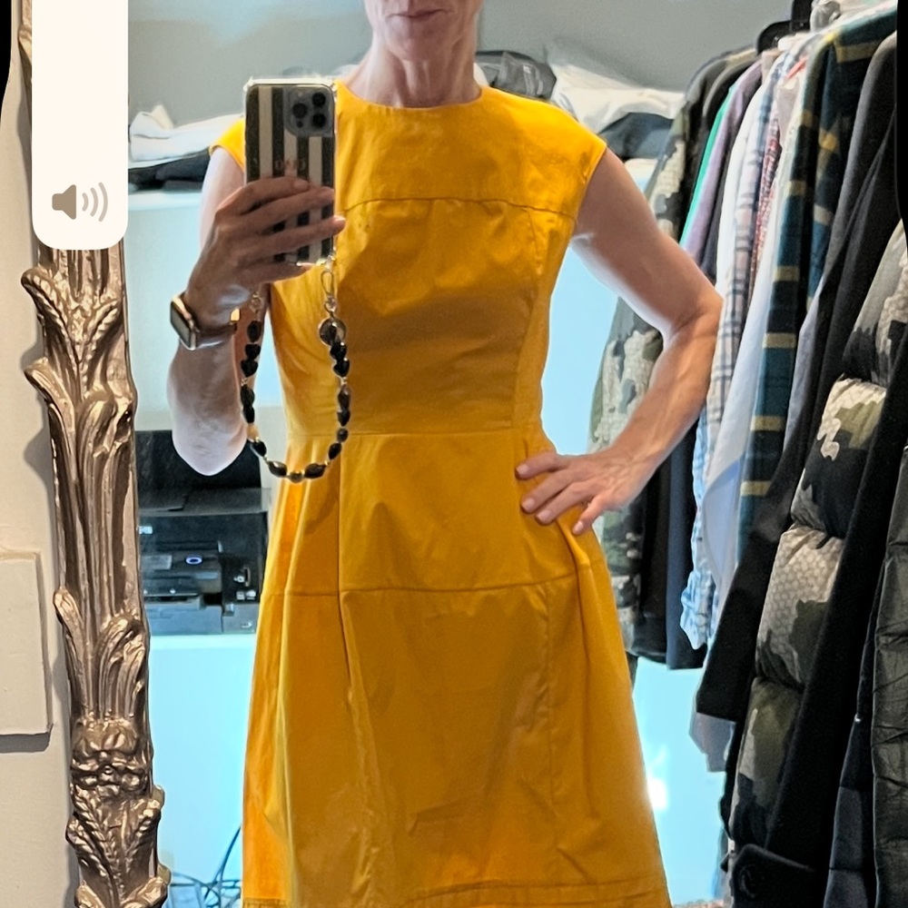 Marni Yellow A-Line Midi Dress  Crew Neck Short Sleeve